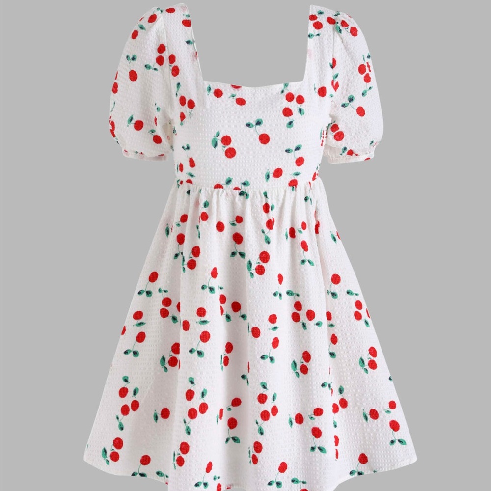 Charming White and Red cherry dress